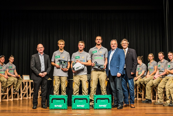 Michael Hecker/Spax, 3. Platz Lukas_Cramer, 1. Platz Paul Klotzsche, 2. Platz Sven Schröder, Marcel Pfost/Festool, Stefan Zock/TSD-Vizepräsident (v.l.)